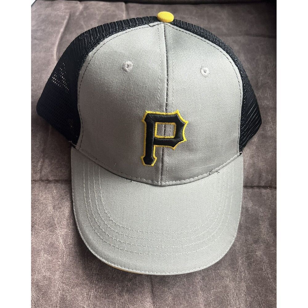 Pittsburgh Pirates "P" Gray Black Adjustable Baseball Hat Cap Snap Mesh Back